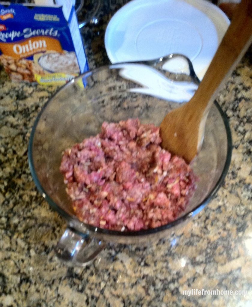 Mix ground beef and onion mix