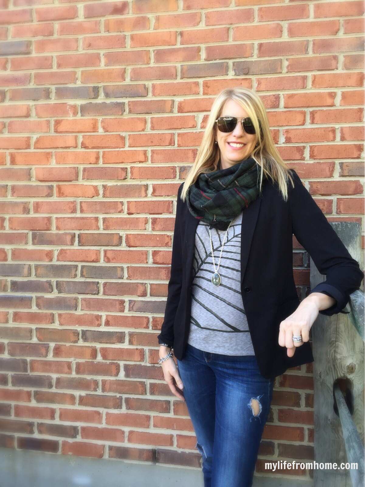 Plaid Scarf & Graphic Tee by www.whitecottagehomeandliving.com