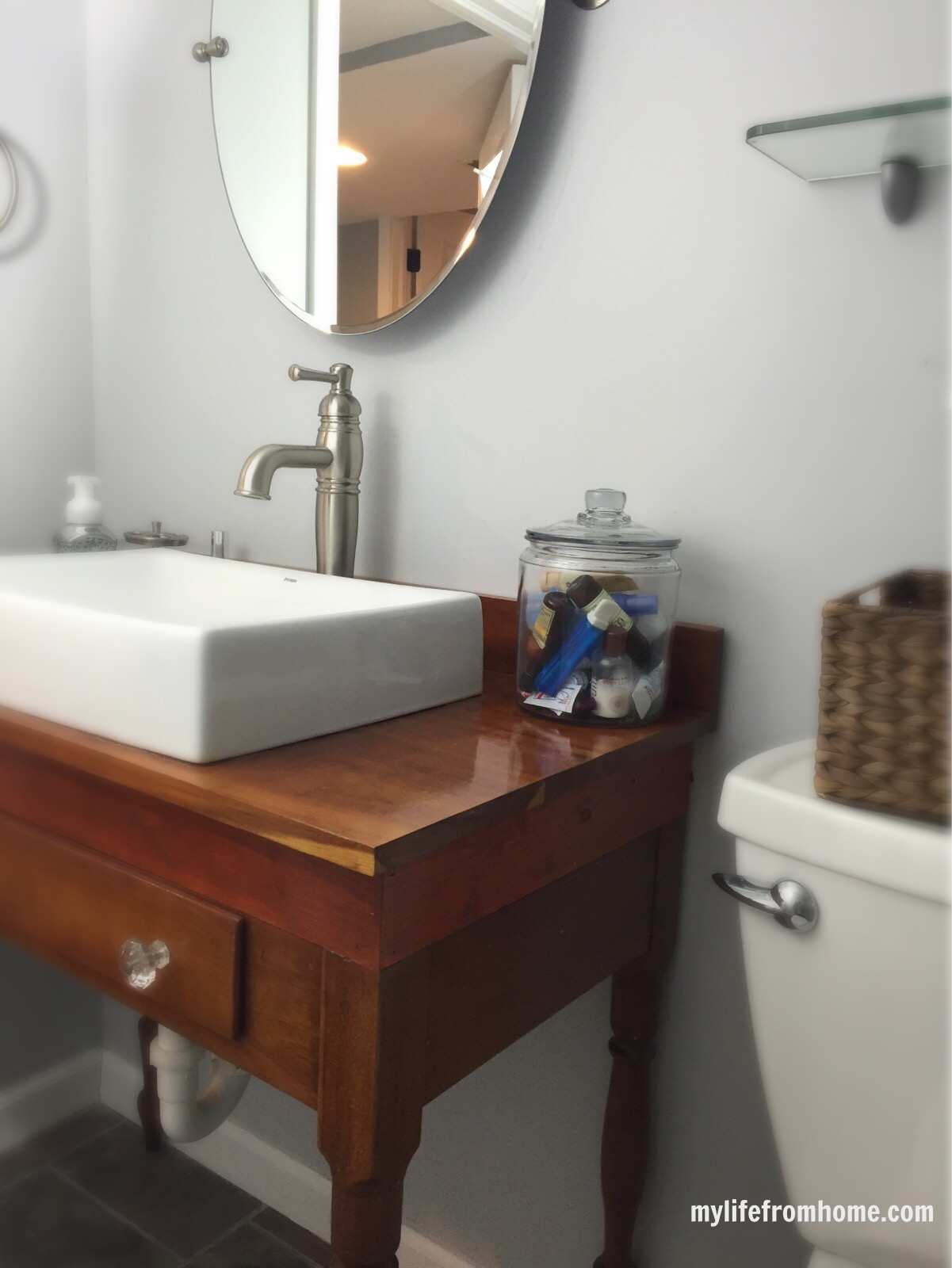 Antique Table installed with a Sink by www.whitecottagehomeandliving.com
