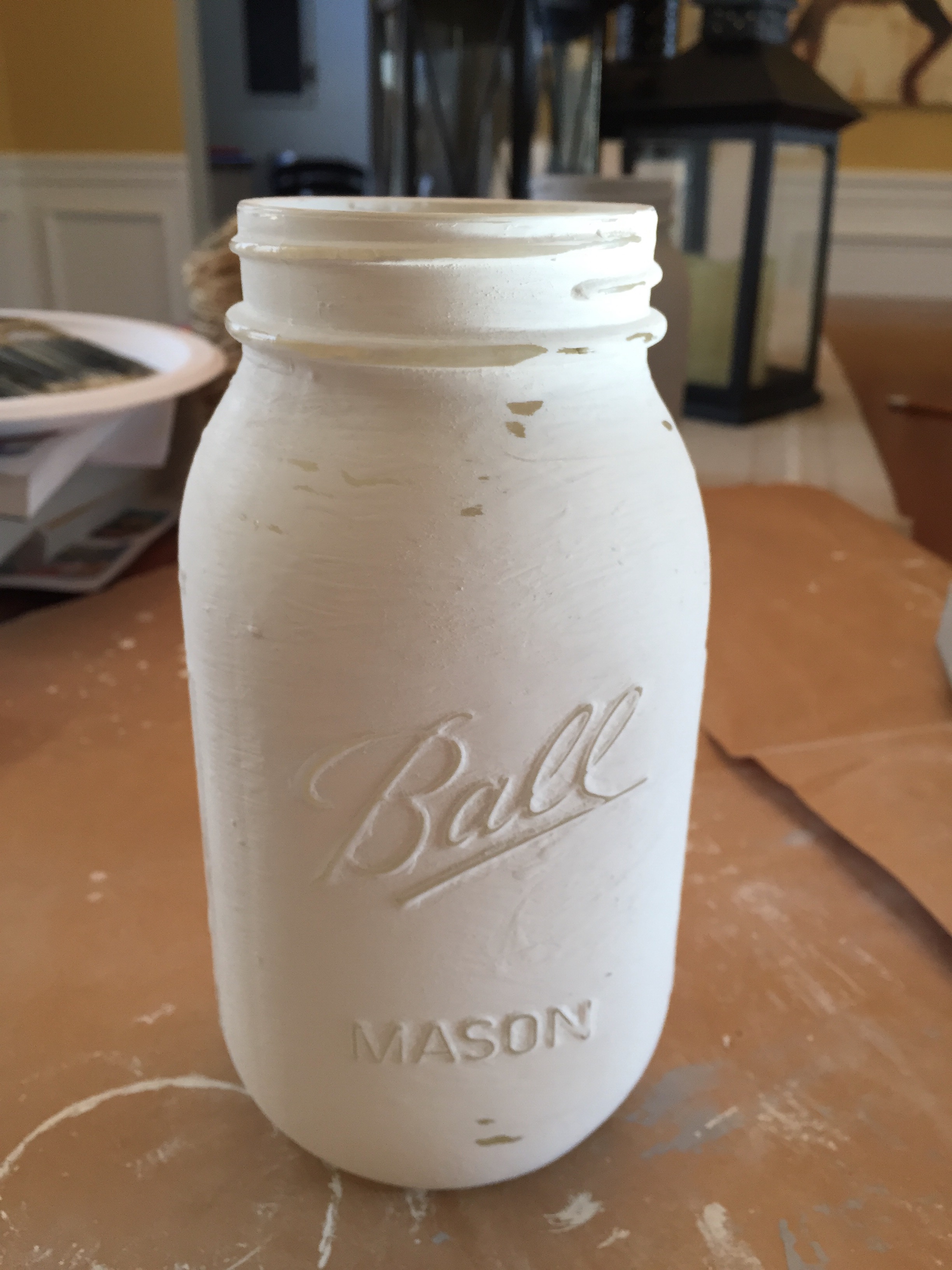 Distressed Painted Mason Jar by www.whitecottagehomeandliving.com