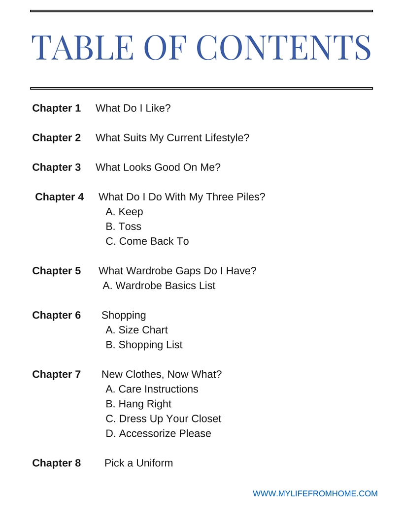 Table of Contents for e-Book Personal Style Workbook by Amy Dowling