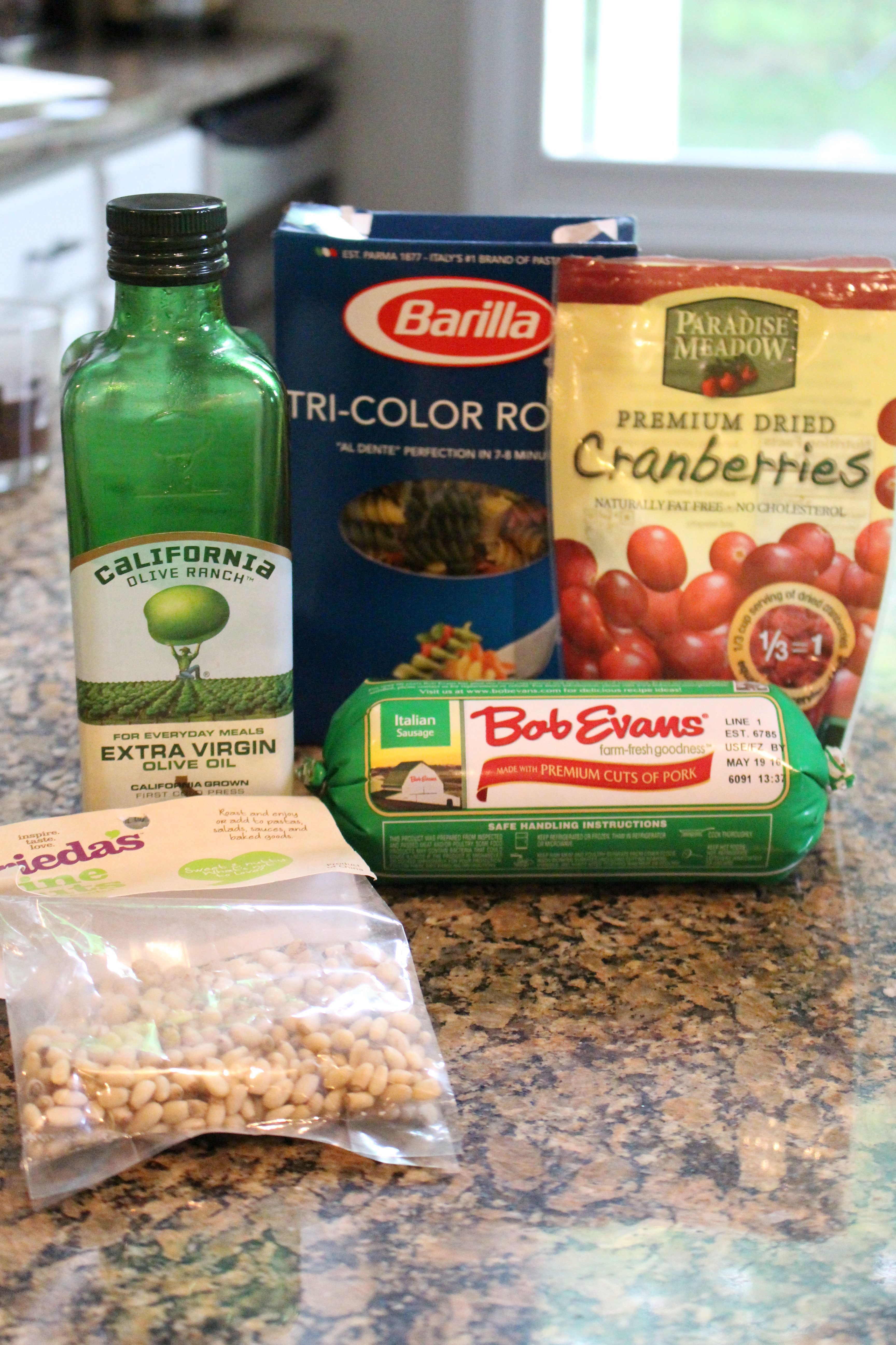 Ingredients for Cranberry Pine Nut Sausage Pasta Recipe by www.whitecottagehomeandliving.com