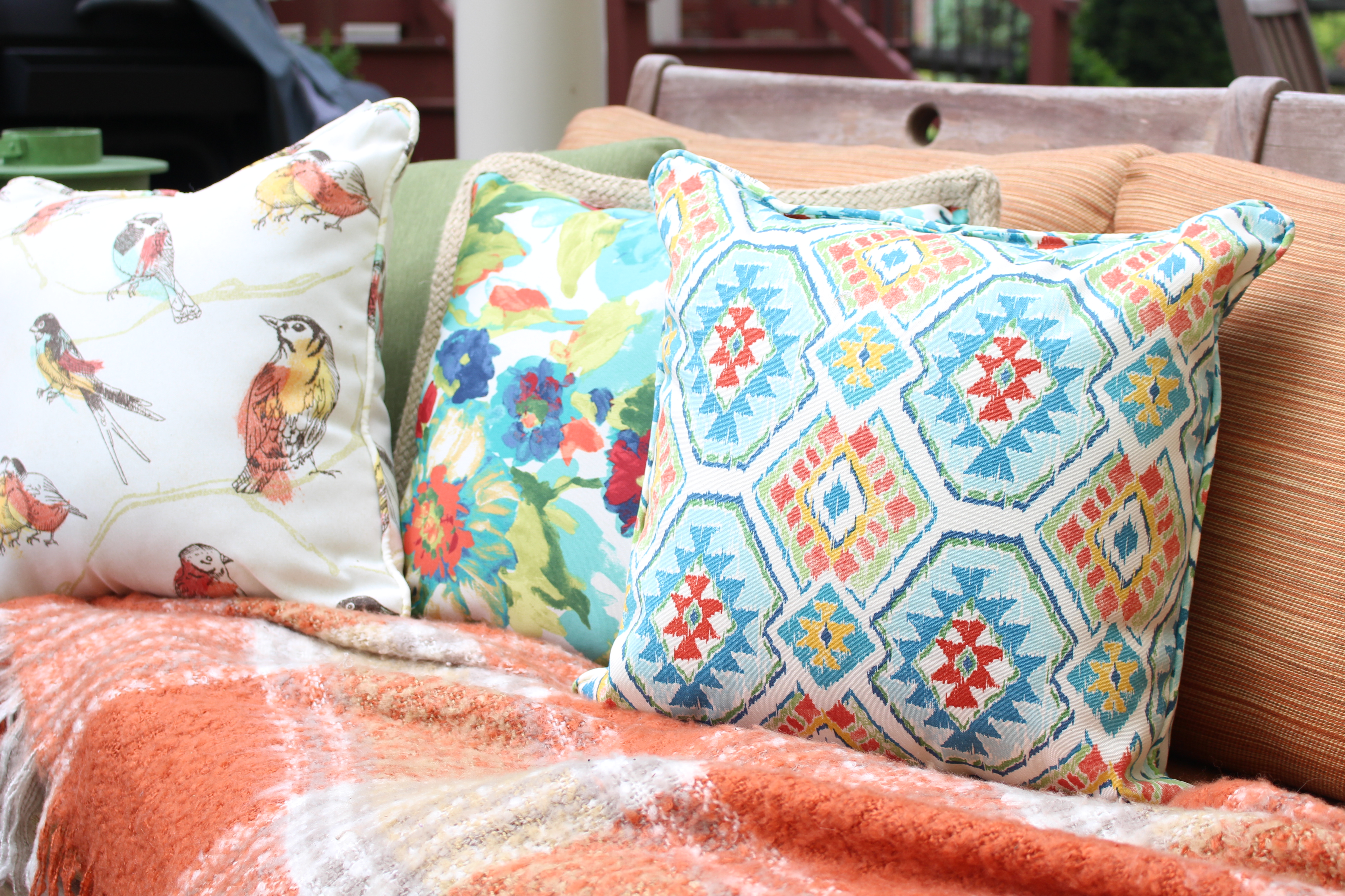 Pillows from At Home for a Spring Outdoor Patio Refresh by www.whitecottagehomeandliving.com