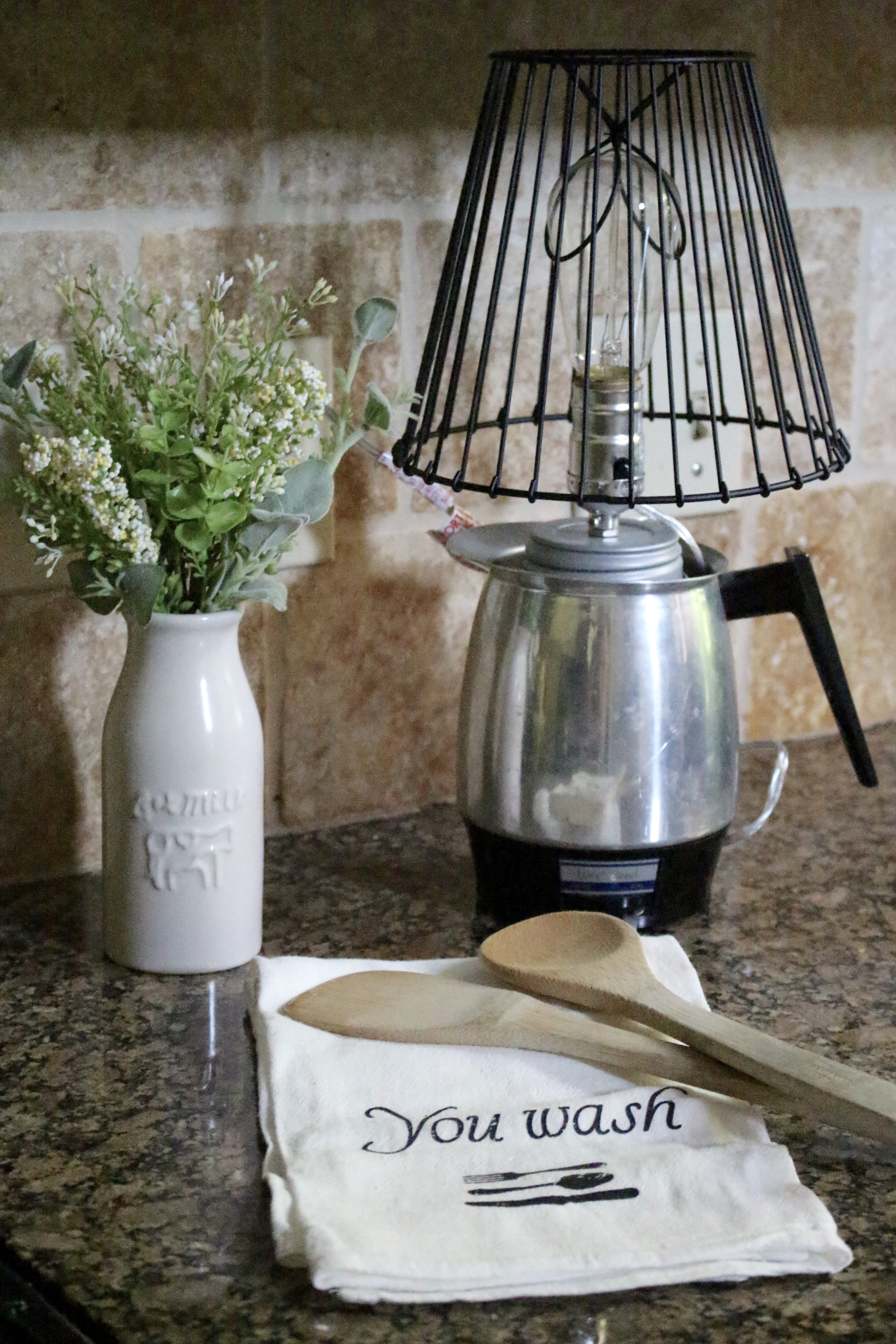 DIY Coffee Pot Lamp for the Monthly Create and Share Challenge by www.whitecottagehomeandliving.com