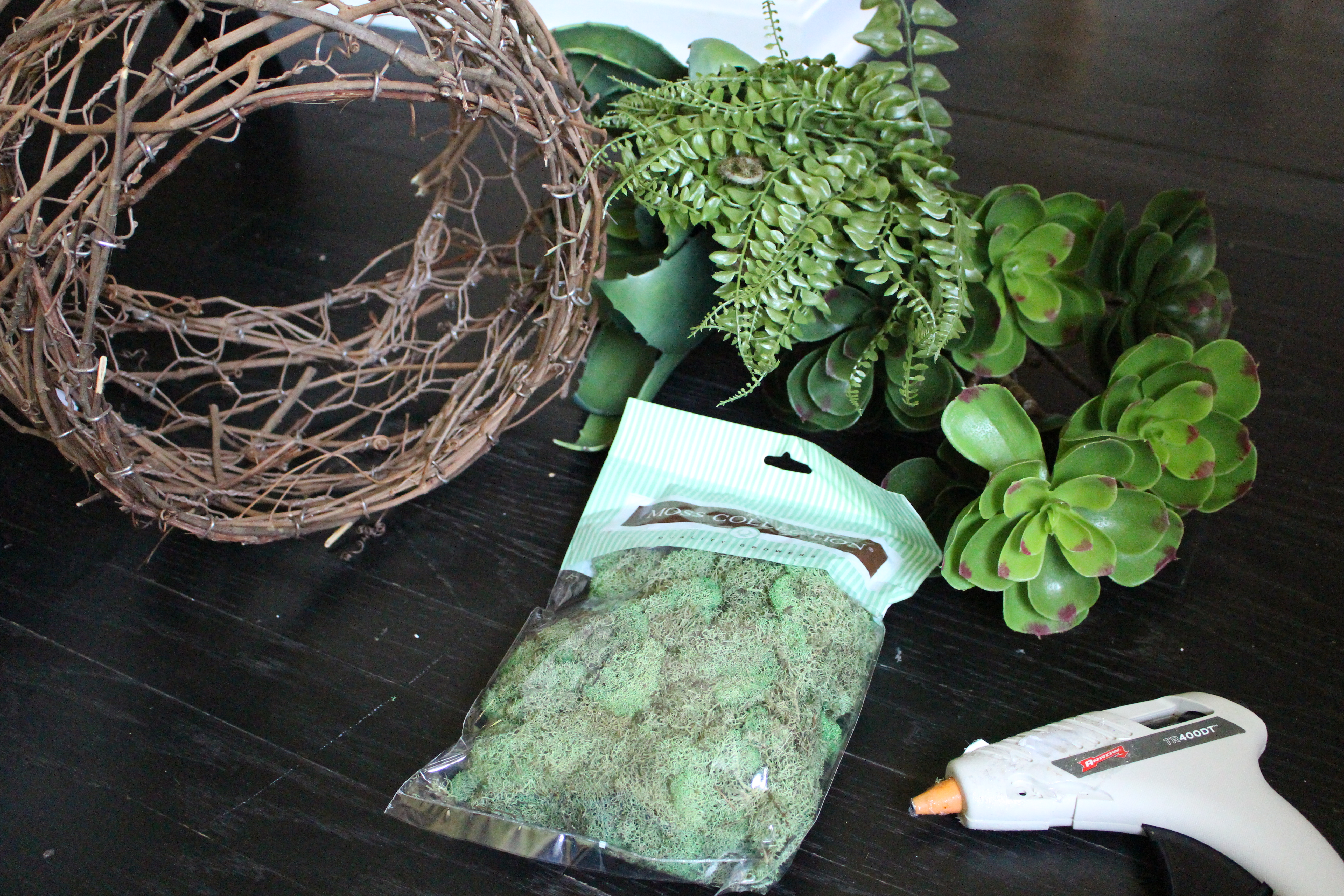 Supplies for a Succulent Wreath by www.whitecottagehomeandliving.com
