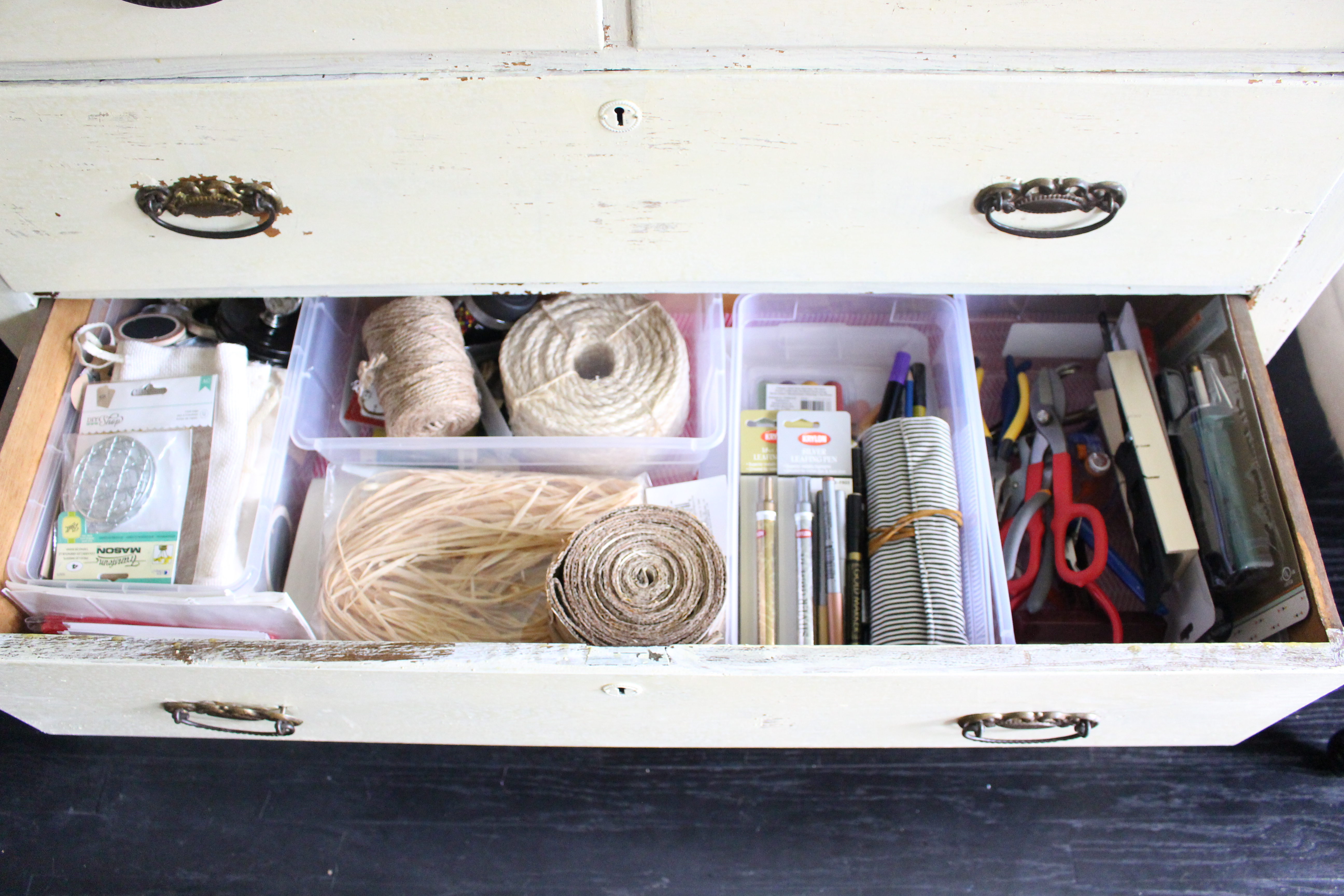Craft Supply Storage Dresser by www.whitecottagehomeandliving.com