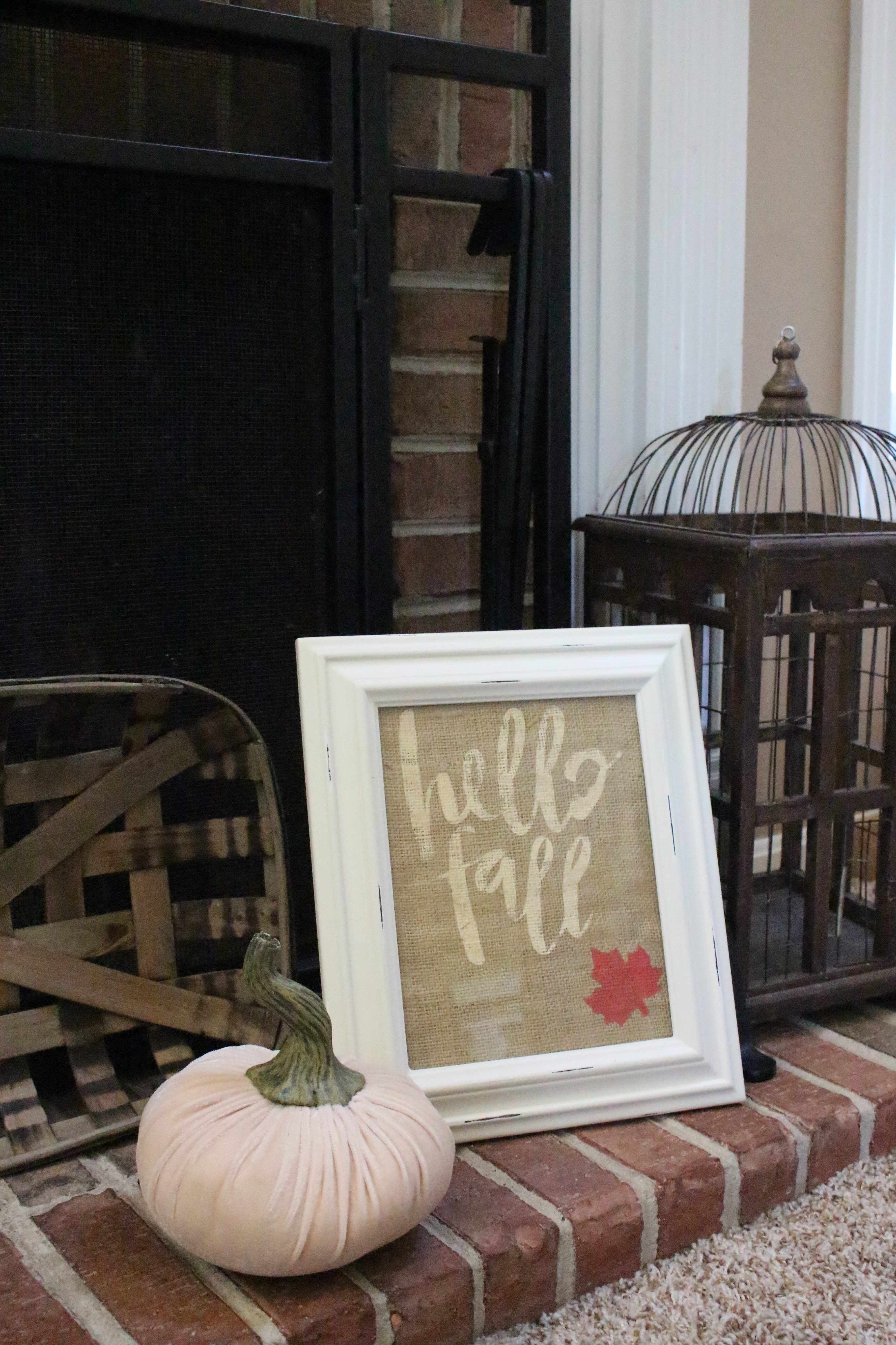 Hello Fall Stencil on Burlap Art- Silhouette Cameo projects- stencil project- crafts- DIY- paint- fall decor- DIY art project- fall craft