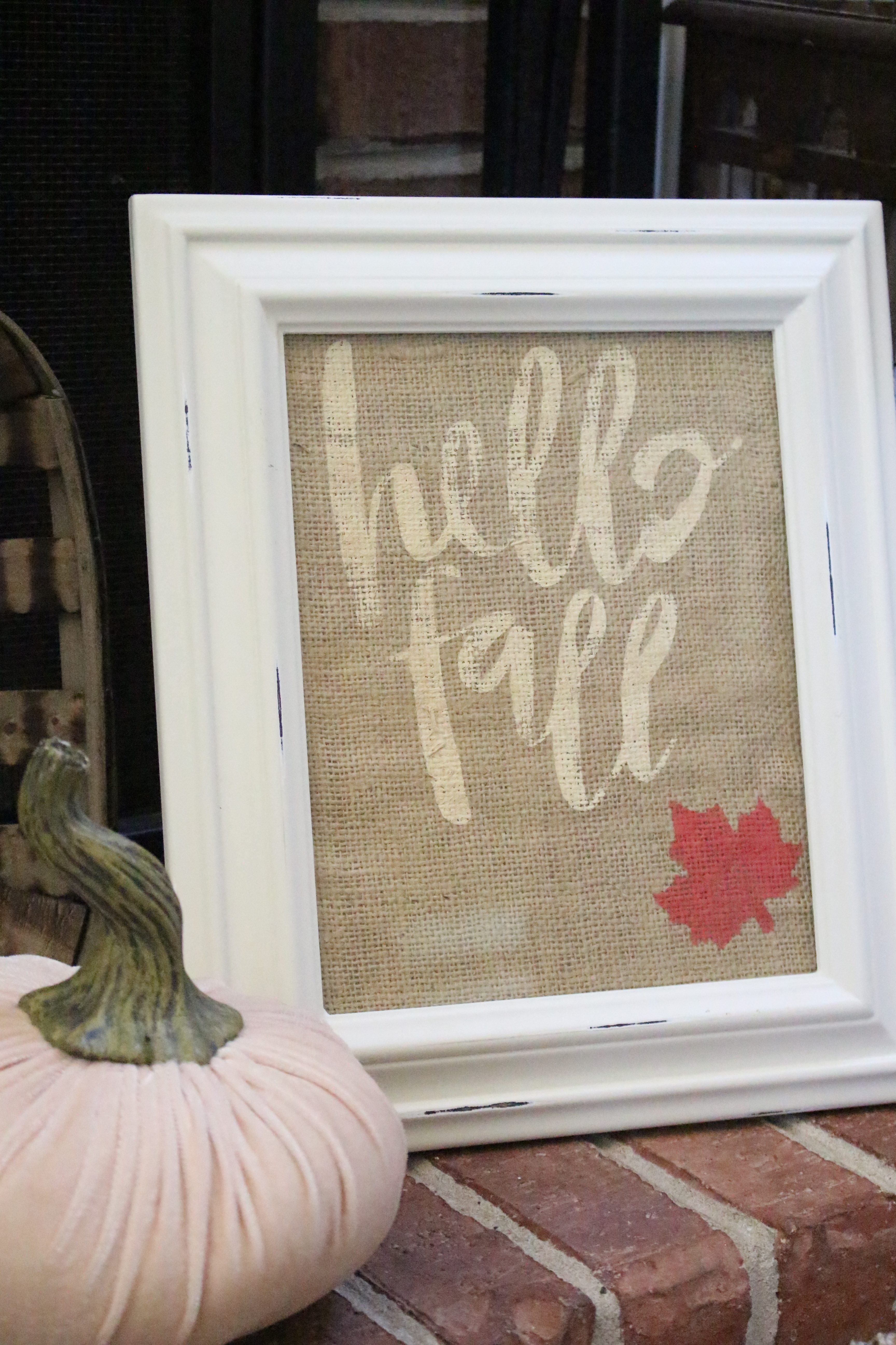 Hello Fall Stencil on Burlap Art- Silhouette Cameo projects- stencil project- crafts- DIY- paint- fall decor- DIY art project- fall craft