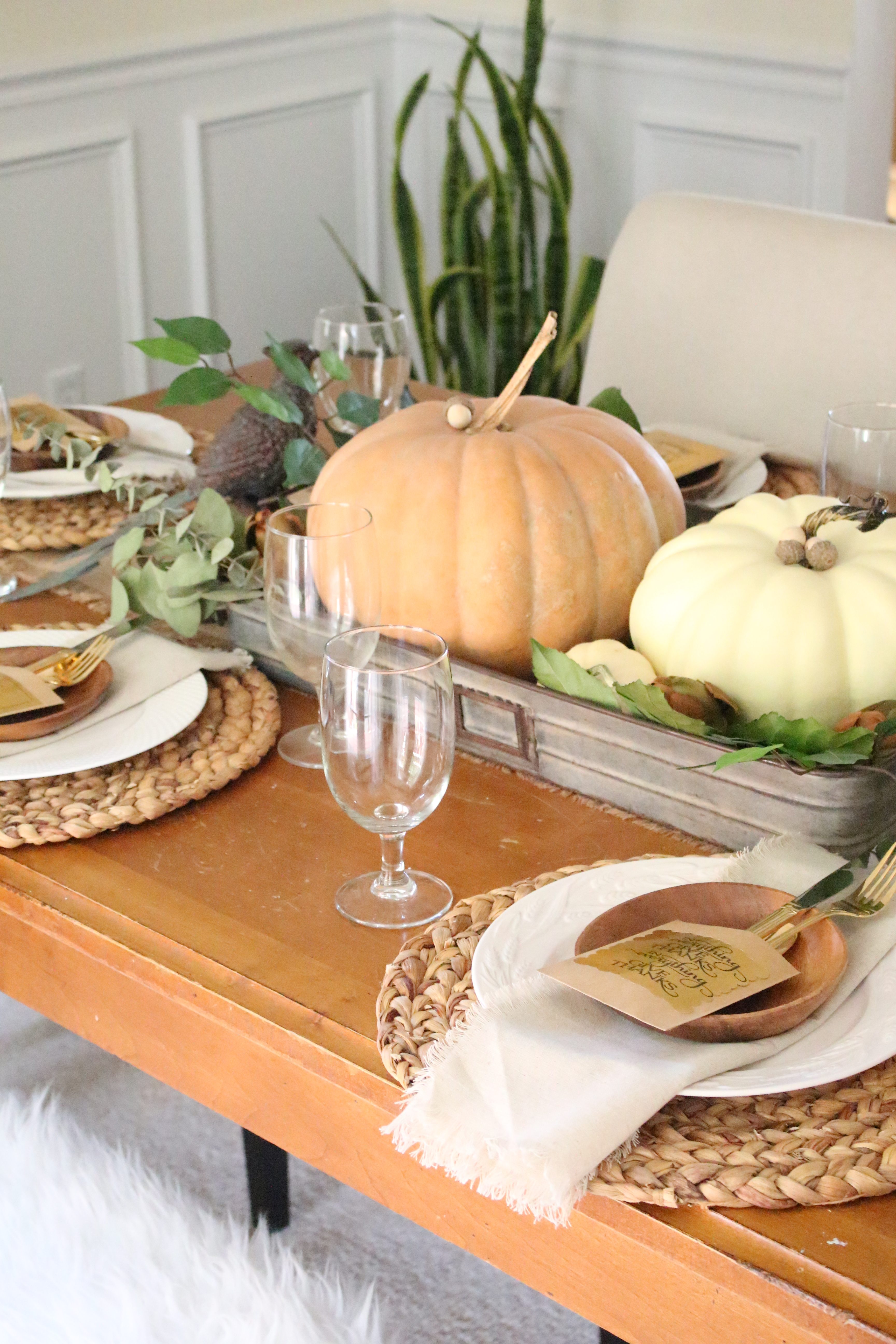 Thanksgiving Tablescape- rustic- tablescape- Thanksgiving- holiday table- Thanksgiving decor- table setting- home decor- place cards- diy