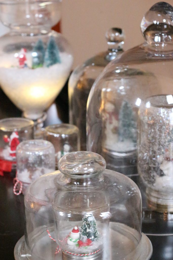 Christmas tour- holidays- decorating- home decor ideas for Christmas- Christmas home tour- holiday home- decorating for Christmas- holiday decorating- DIY snow globes- seasonal cloches- DIY- do it yourself project
