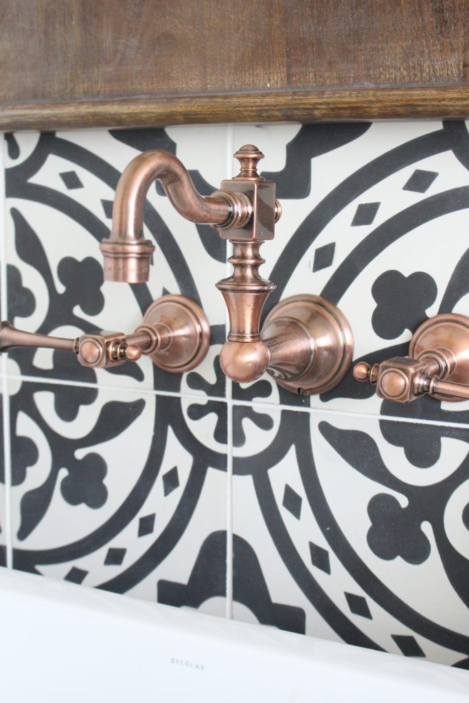 Master Bathroom Renovation- How to achieve a farmhouse style bathroom- farmhouse style- bathroom- remodeled bathroom- farmhouse bathroom- cement tile- copper accents- farmhouse style- bathroom update- bathroom reveal- bath