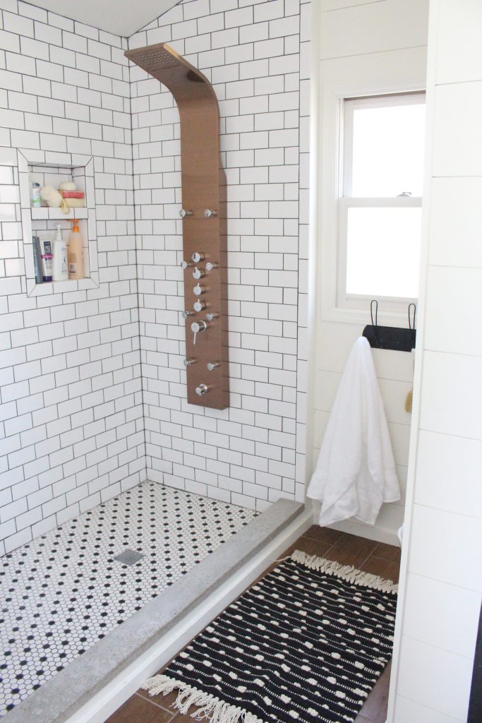 Master Bathroom Renovation- How to achieve a farmhouse style bathroom- farmhouse style- bathroom- remodeled bathroom- farmhouse bathroom- cement tile- copper accents- farmhouse style- bathroom update- bathroom reveal- bath