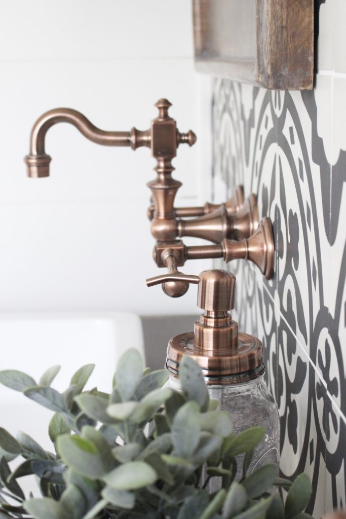 Master Bathroom Renovation- How to achieve a farmhouse style bathroom- farmhouse style- bathroom- remodeled bathroom- farmhouse bathroom- cement tile- copper accents- farmhouse style- bathroom update- bathroom reveal- bath