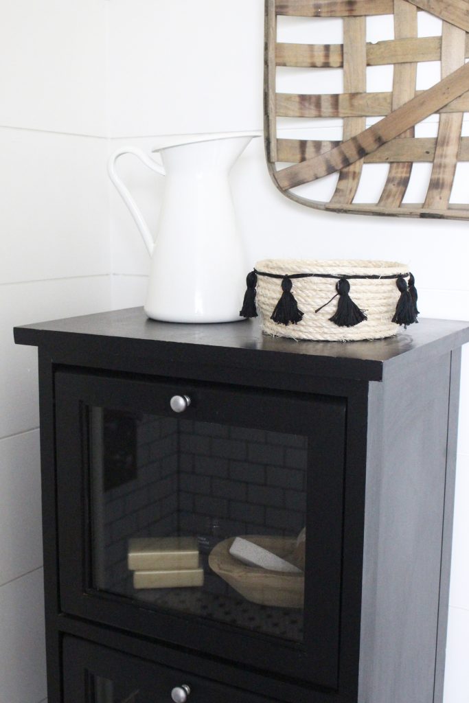 Master Bathroom Renovation- How to achieve a farmhouse style bathroom- farmhouse style- bathroom- remodeled bathroom- farmhouse bathroom- cement tile- copper accents- farmhouse style- bathroom update- bathroom reveal- bath