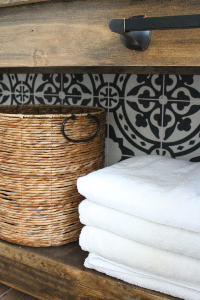 Master Bathroom Renovation- How to achieve a farmhouse style bathroom- farmhouse style- bathroom- remodeled bathroom- farmhouse bathroom- cement tile- copper accents- farmhouse style- bathroom update- bathroom reveal- bath