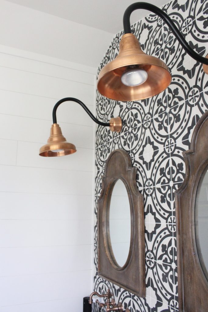 Master Bathroom Renovation- How to achieve a farmhouse style bathroom- farmhouse style- bathroom- remodeled bathroom- farmhouse bathroom- cement tile- copper accents- farmhouse style- bathroom update- bathroom reveal- bath