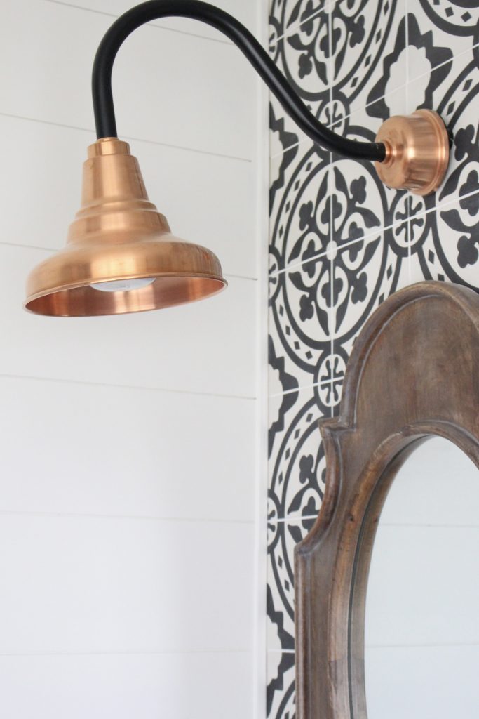 Master Bathroom Renovation- How to achieve a farmhouse style bathroom- farmhouse style- bathroom- remodeled bathroom- farmhouse bathroom- cement tile- copper accents- farmhouse style- bathroom update- bathroom reveal- bath