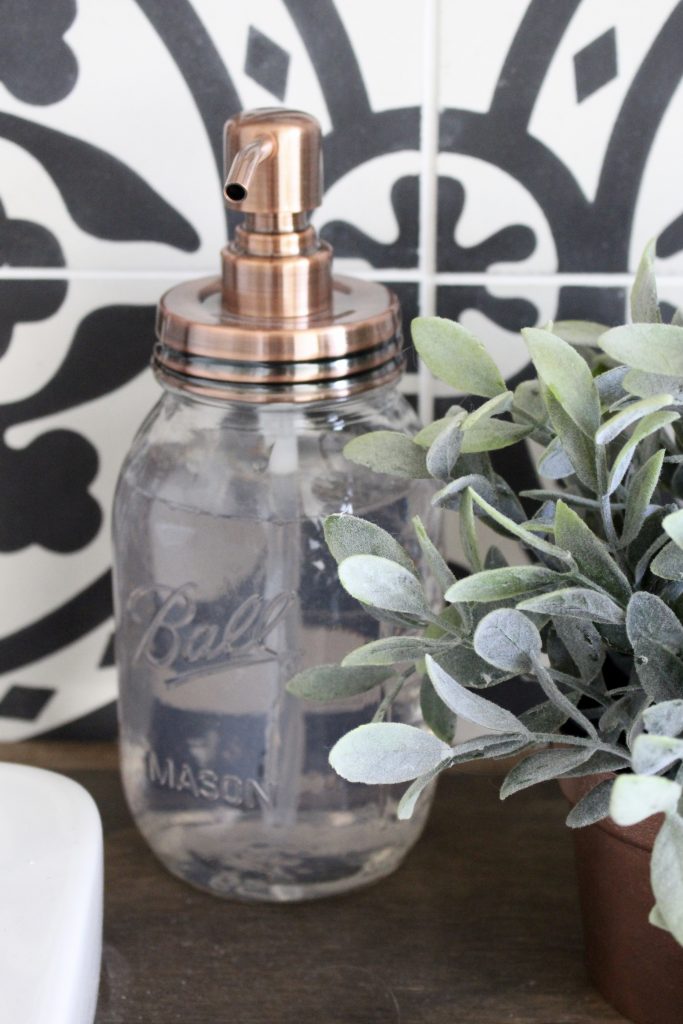 Master Bathroom Renovation- How to achieve a farmhouse style bathroom- farmhouse style- bathroom- remodeled bathroom- farmhouse bathroom- cement tile- copper accents- farmhouse style- bathroom update- bathroom reveal- bath