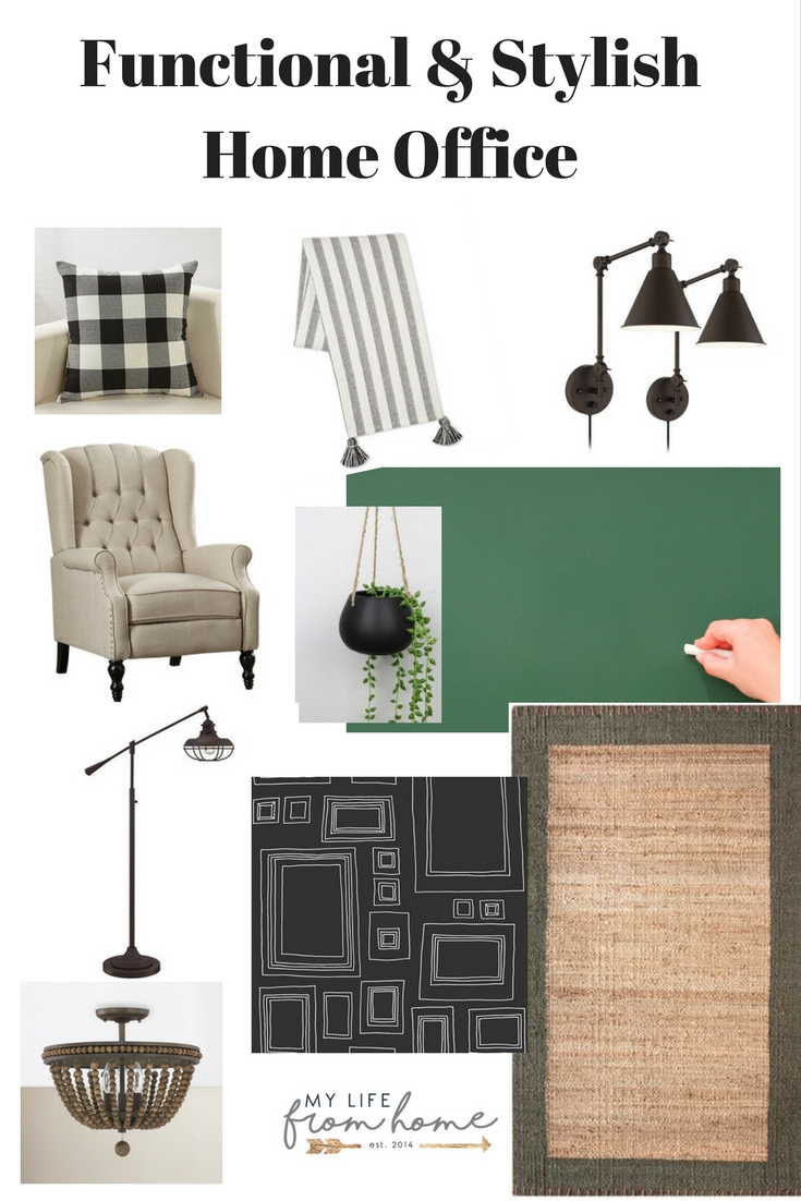 Functional & Stylish Home Office- chalkboard wall- one room challenge- craft room- office- reading nook- inspiration board- home office- buffalo check- orc