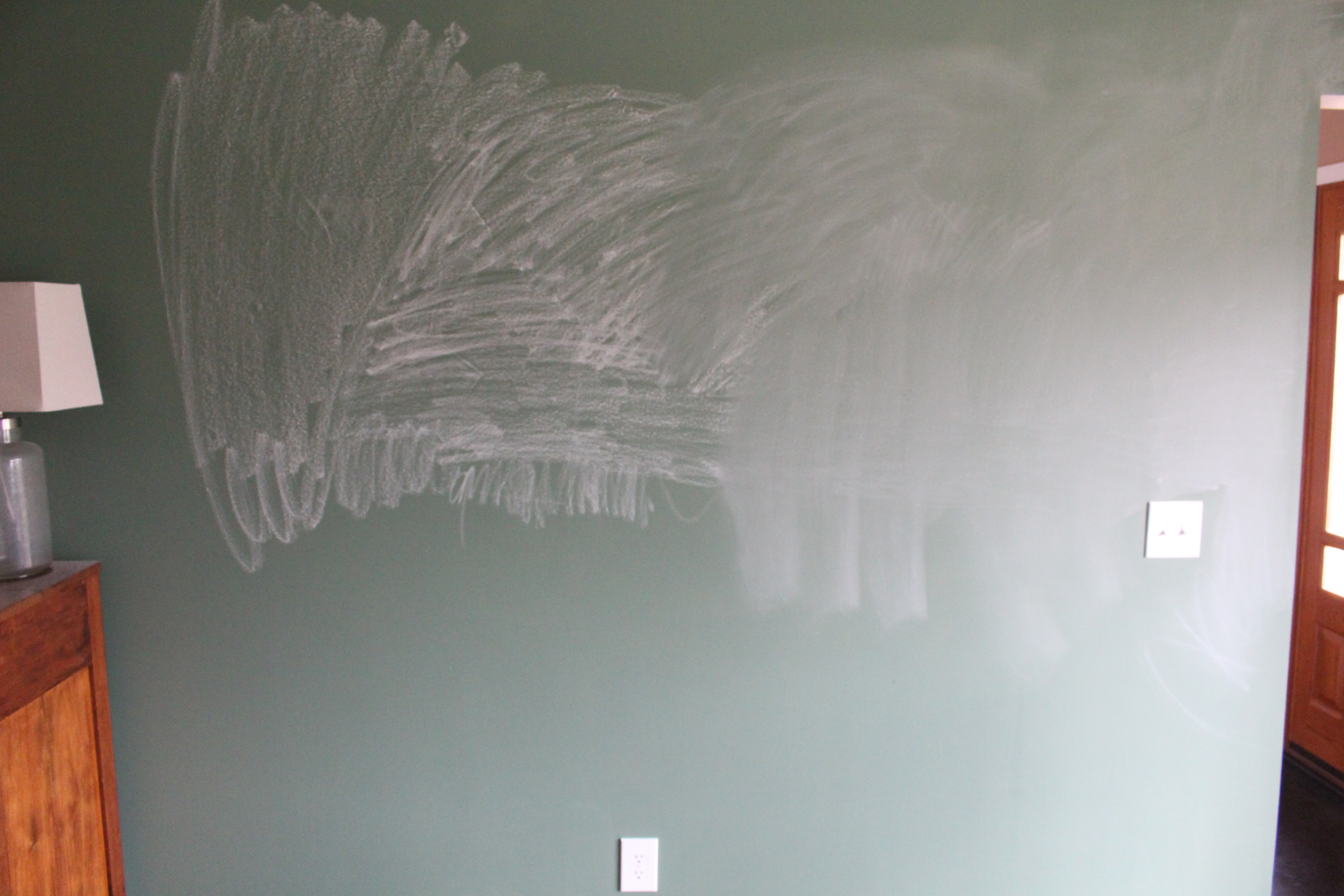 Chalkboard Paint- chalkboard wall- how to paint a chalkboard wall- seasoning a chalkboard- green chalkboard paint- One Room Challenge