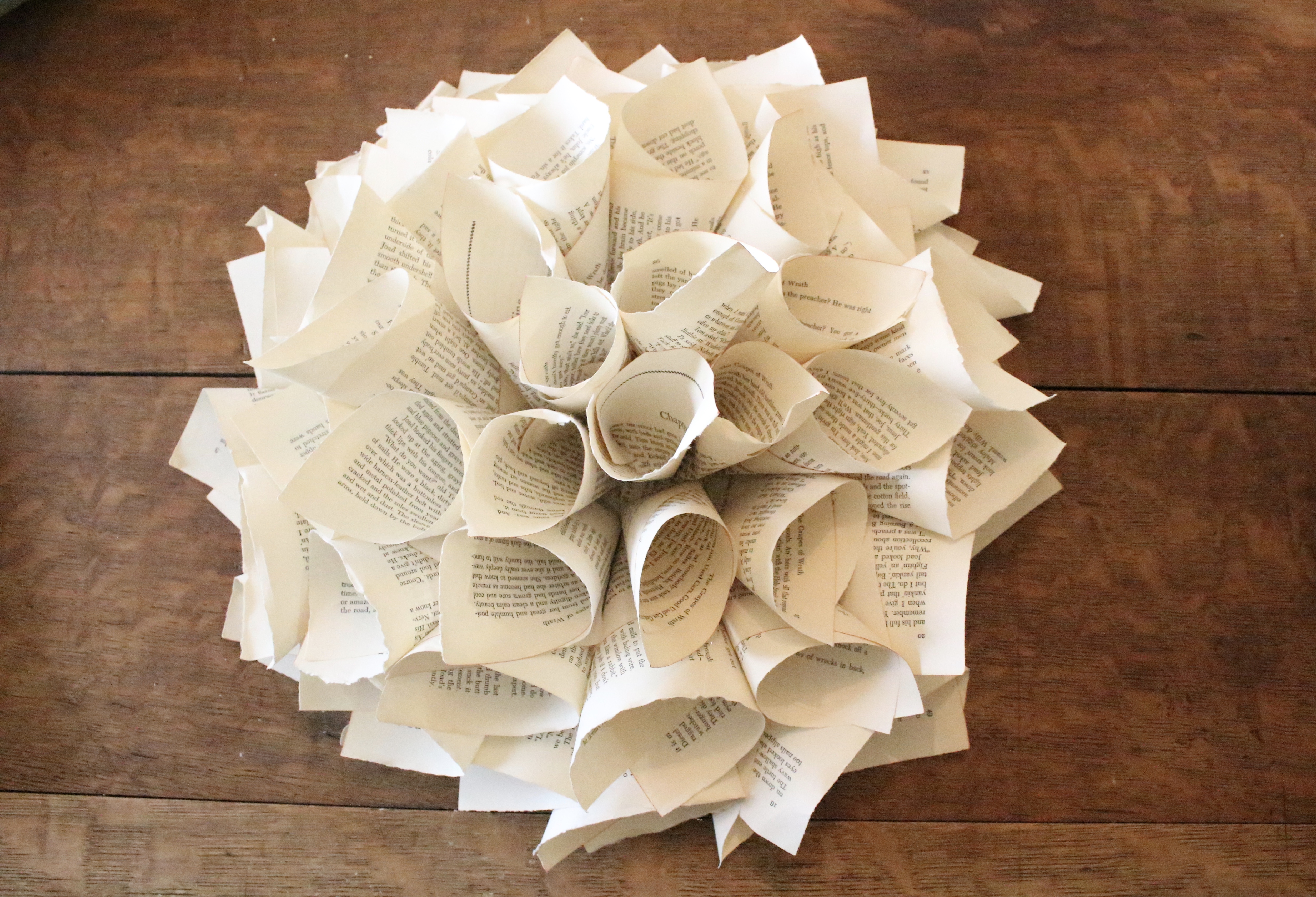 Book page flower- book pages- wreath made from book pages- book page projects- crafts/ DIY- There for the Making Challenge- how to make a book page flower- books- flowers