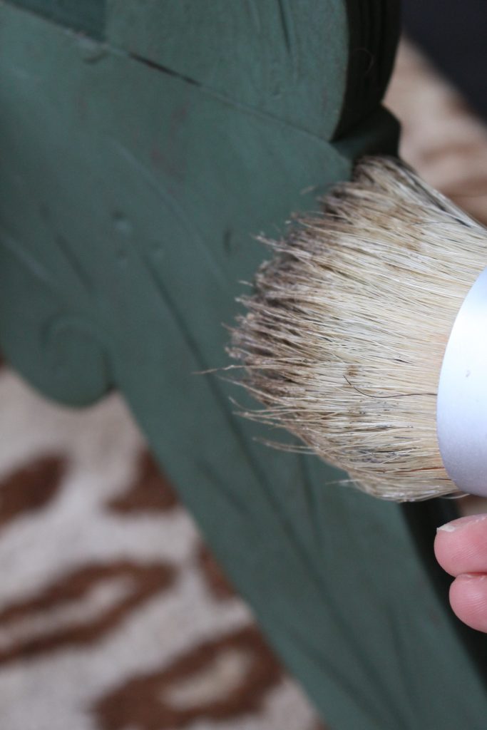 Amy Howard Paint- painting furniture- one step paint- how to age a piece of furniture- dark wax- painted table- green side table- how to wax furniture