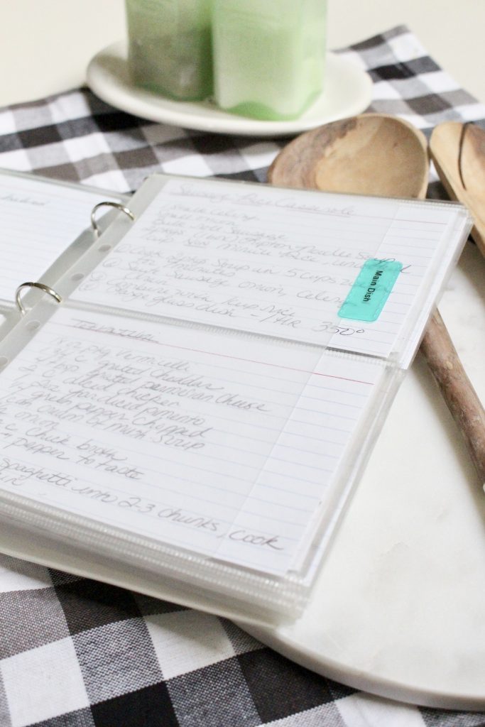 Tips on Organizing a Recipe Plan book- recipes- plan- book- organizing- menu planning- meal- planning- putting together a recipe book- binder- back to basics- 3 ring binder- recipe cards- dividers
