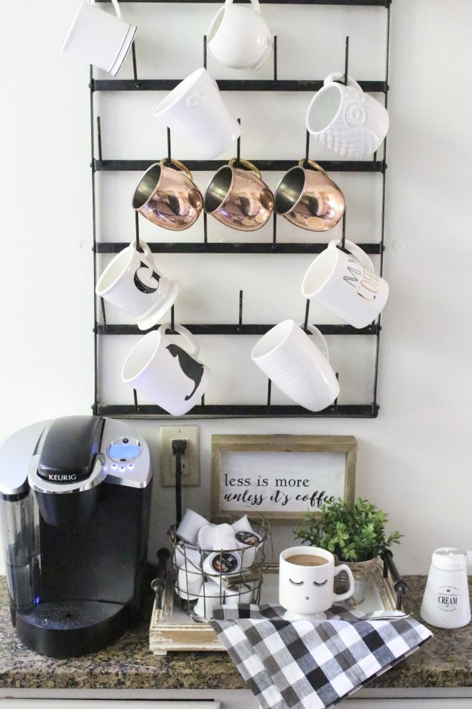 How to Set Up a Kitchen Coffee Station- kitchen- coffee- station- coffee bar- DIY- DIY projects- Do it Yourself- room design- Home Decor- Decoration Ideas- Room Decor Ideas- mug rack- rustic home decor- coffee sign- coffee mugs