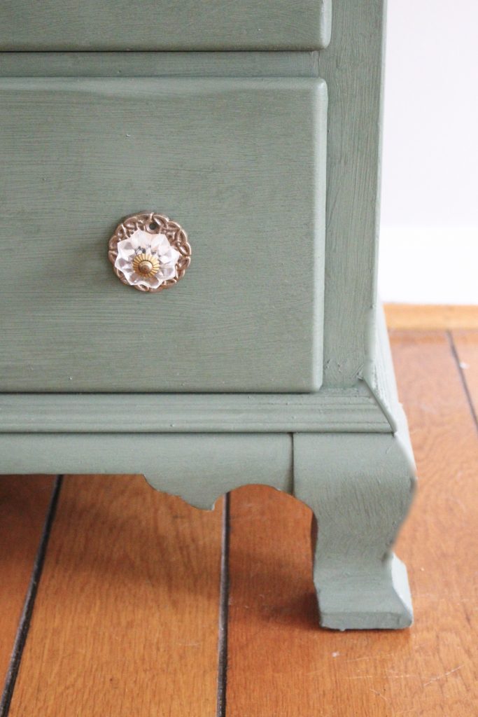 A wood dresser painted green- Amy Howard paints- One step paint- green- Cherbourg- how to use chalk paint- chalk painted finish- green furniture- how to paint furniture- home design- DIY- Do it Yourself project- painted furniture- living room decorating ideas