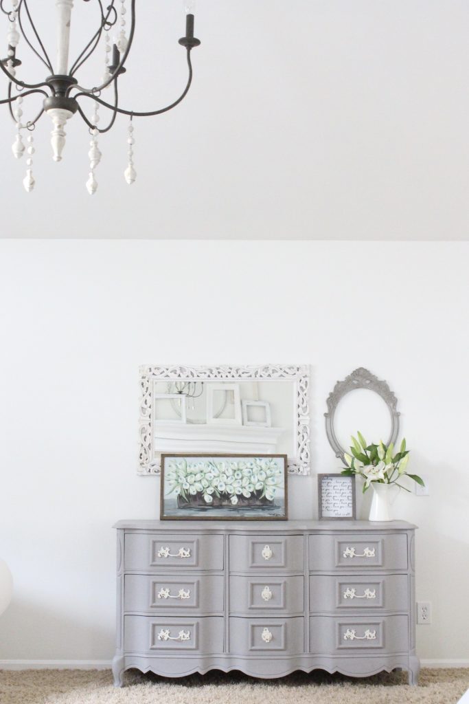 painted furniture- Deco Art- Artifact- home decor- DIY projects- gray painted dresser- master bedroom decor- bedroom design- cottage style- room decor ideas- white bedroom- farmhouse style- large master bedroom space- how to style a bedroom