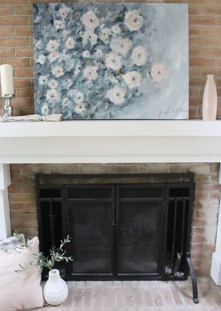 Artwork- flowers- painting- muted colors- wall gallery- home decor ideas- painting- Jennifer Collander- art- wall decor ideas- summer- fresh- room decor- pastel color palette- mantel decor