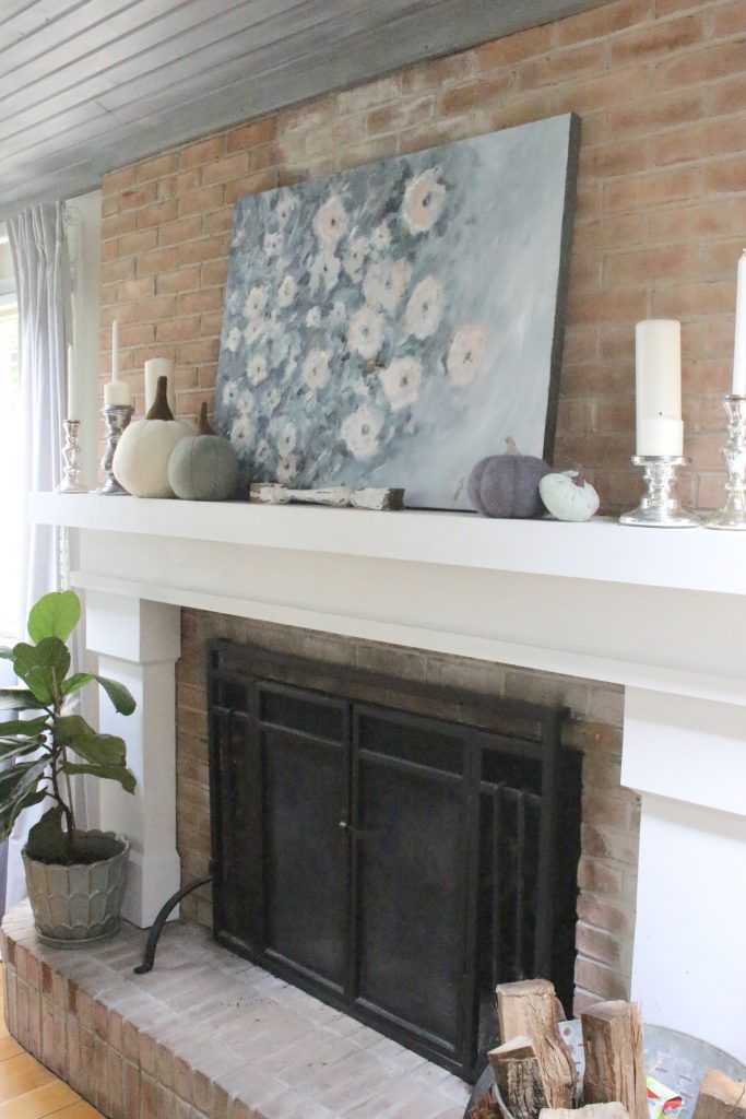 Fall pastels in our family room- pastel colors- neutrals- decorating for fall with pastel- seasonal decor- fall- autumn- living space- room design- wall decor- fall decor- pink- green- gray for autumn- decorating- decor ideas- non traditional colors for fall