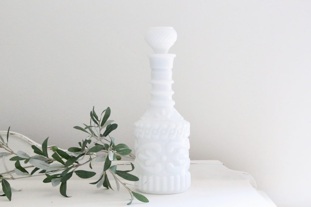 white milk glass- milk glass- decanter- vintage- home decor