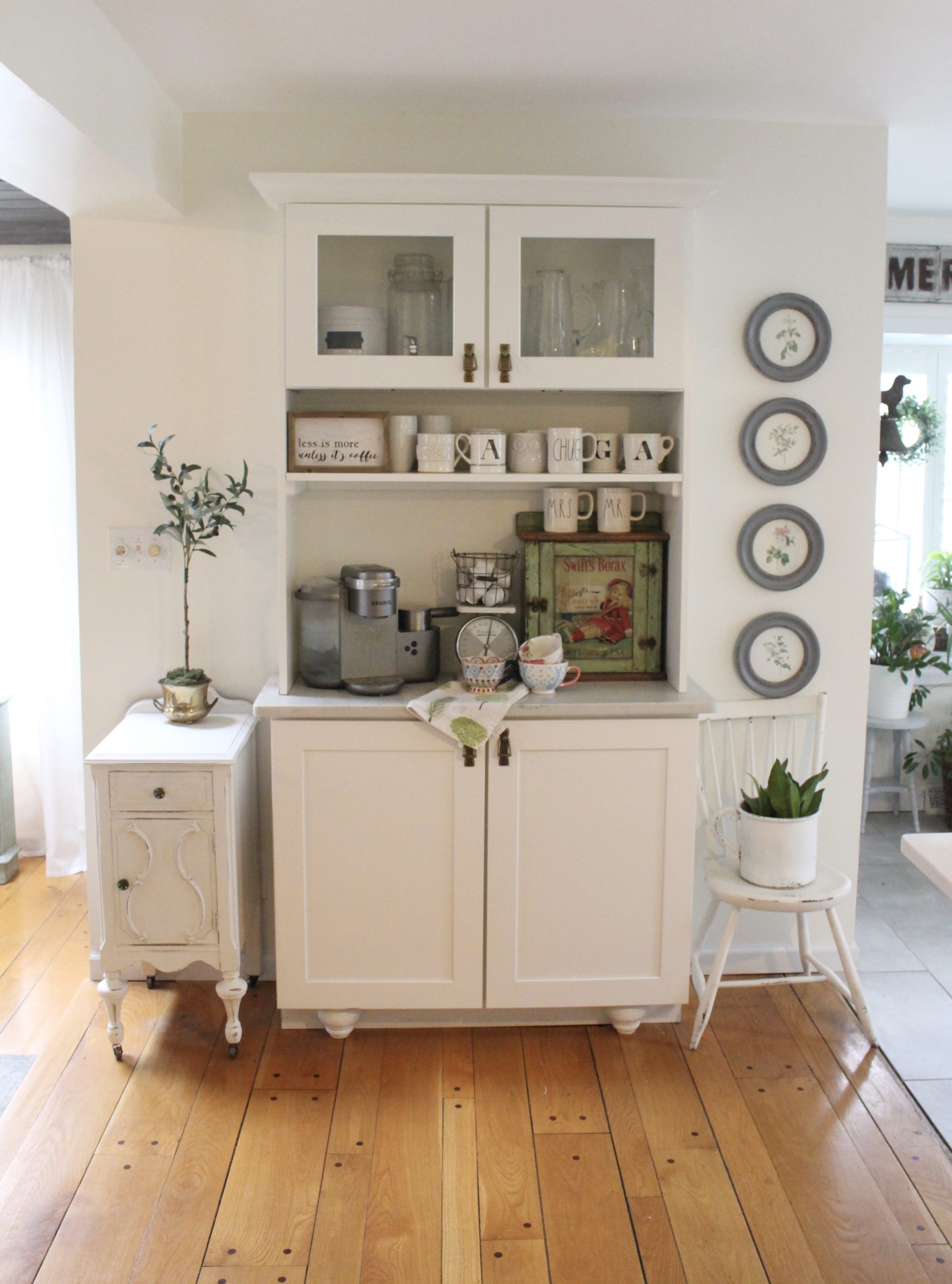 Thrift Store Cabinet Updated with Chalk Paint for a Coffee Bar.- diy- projects- painting furniture- using chalk paint- updating furniture- rusteoleum linen white chalk paint- coffee bar