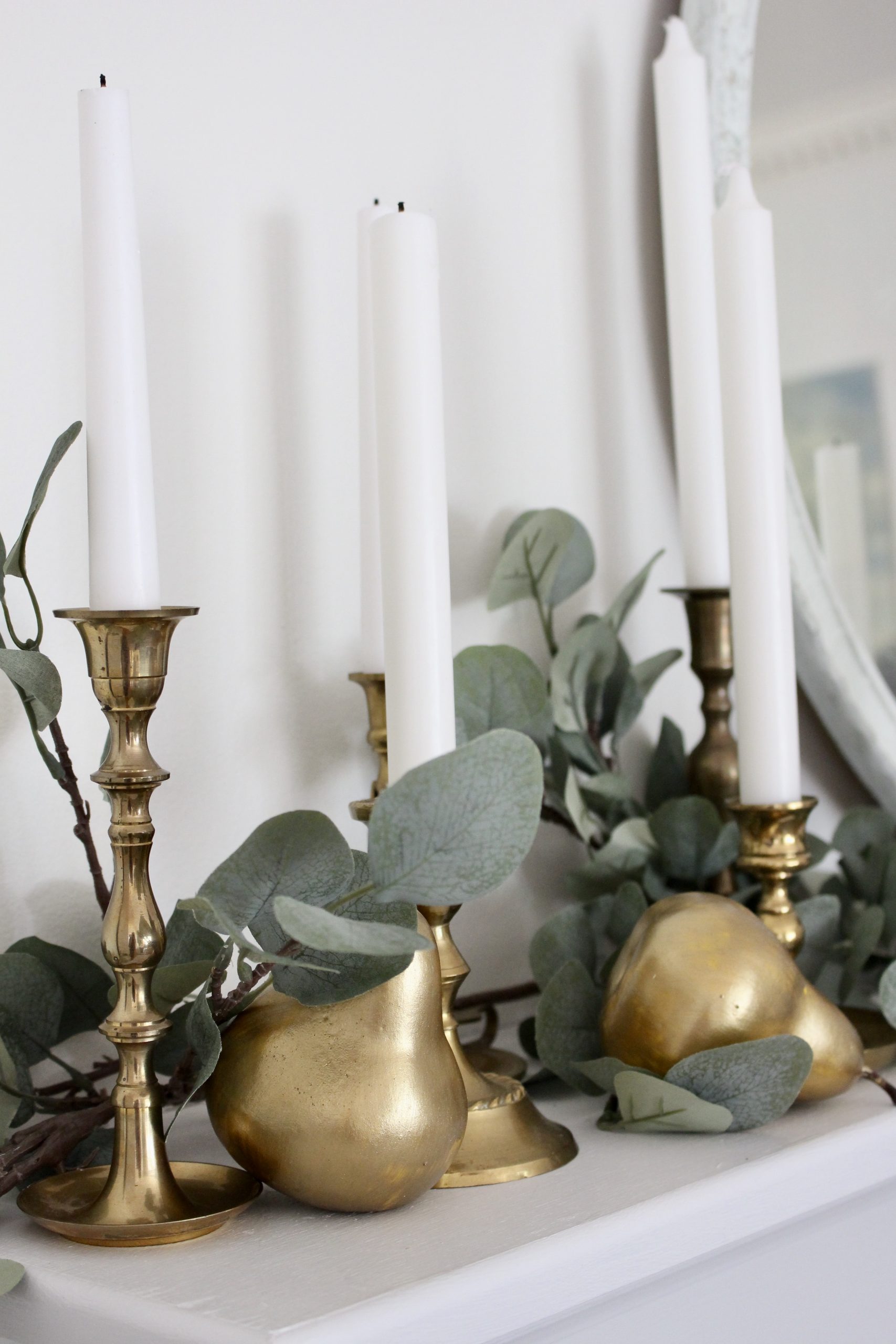 Dressing a Fall Mantel with Vintage Candlesticks and DIY Pears