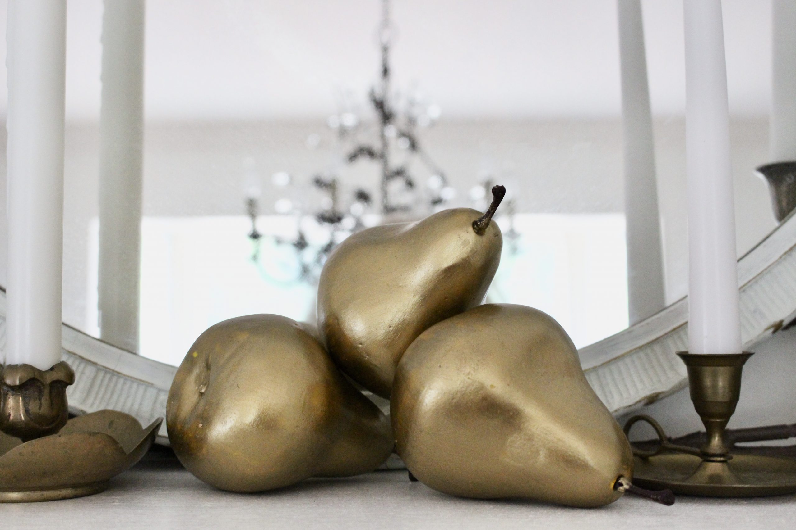Dressing a Fall Mantel with Vintage Candlesticks and DIY Pears