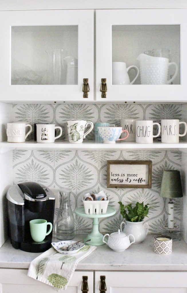 Updating a Coffee Station Using Removable Wallpaper~ White Cottage Home & Living