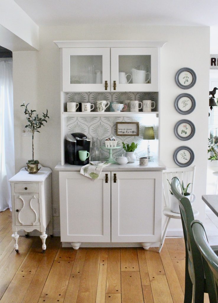 Updating a Coffee Station Using Removable Wallpaper~ White Cottage Home & Living