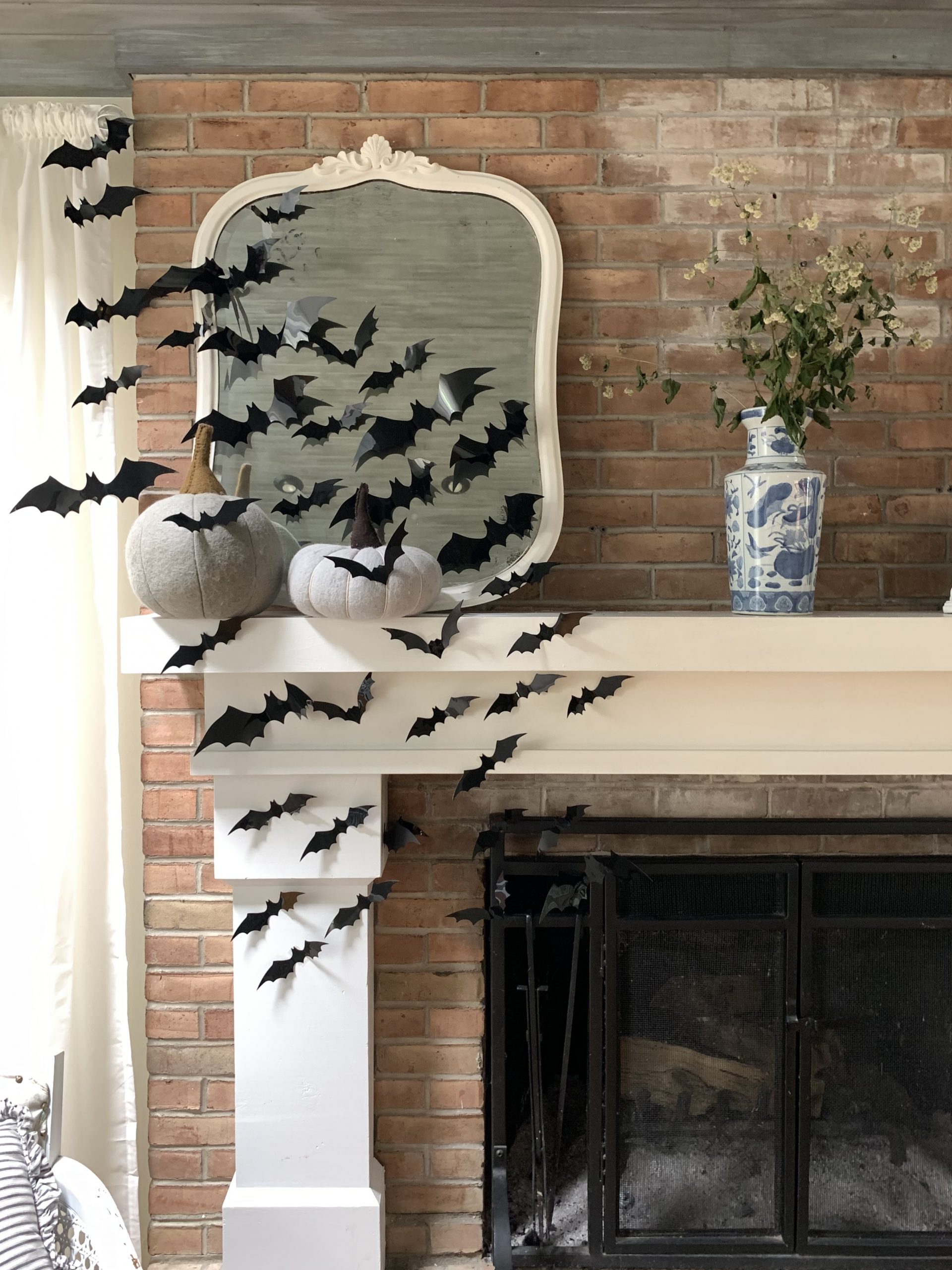 Halloween Mantel with Bats~ White cottage home & living
