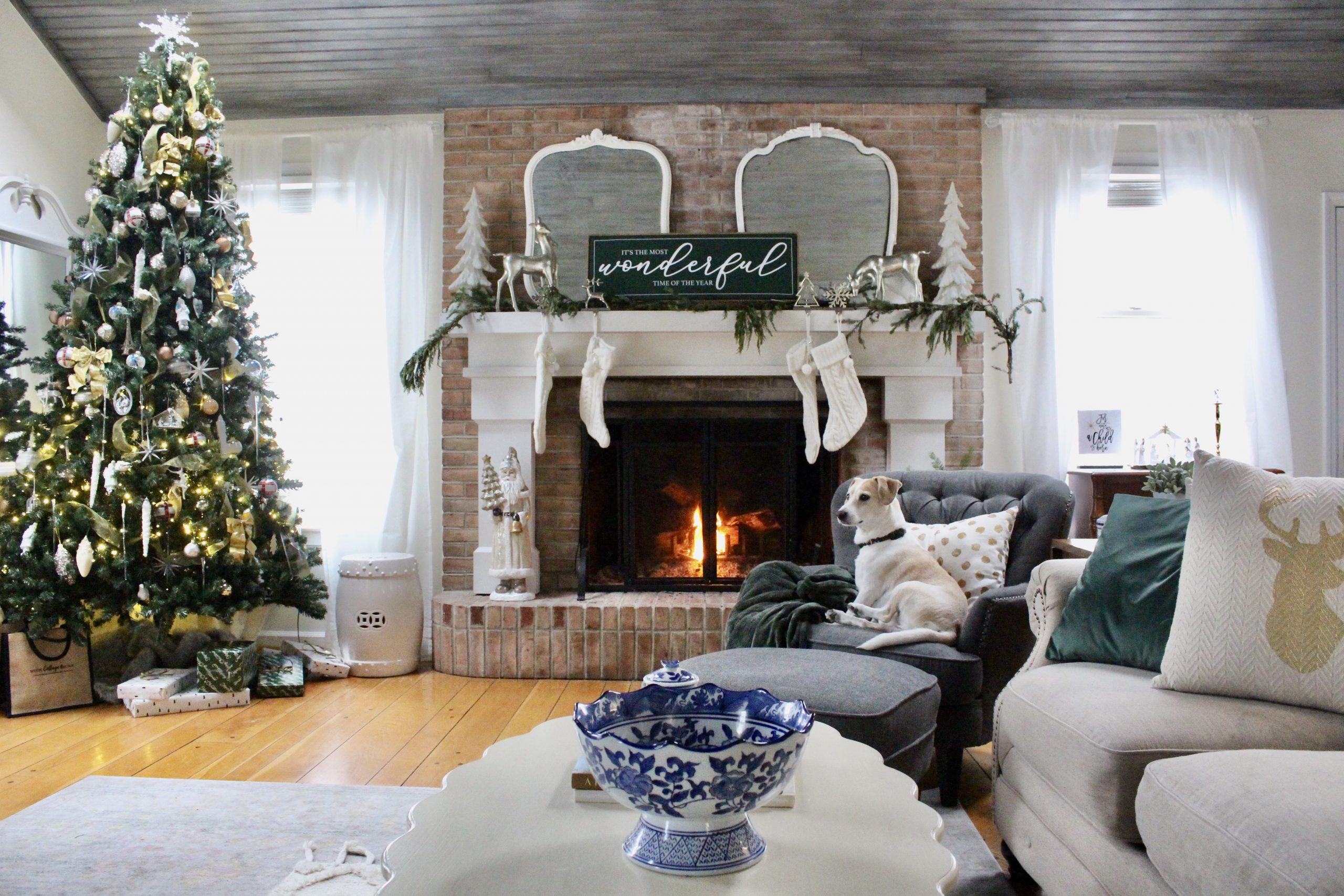 Green & Gold Christmas Family Room Tour~ White Cottage Home & Living