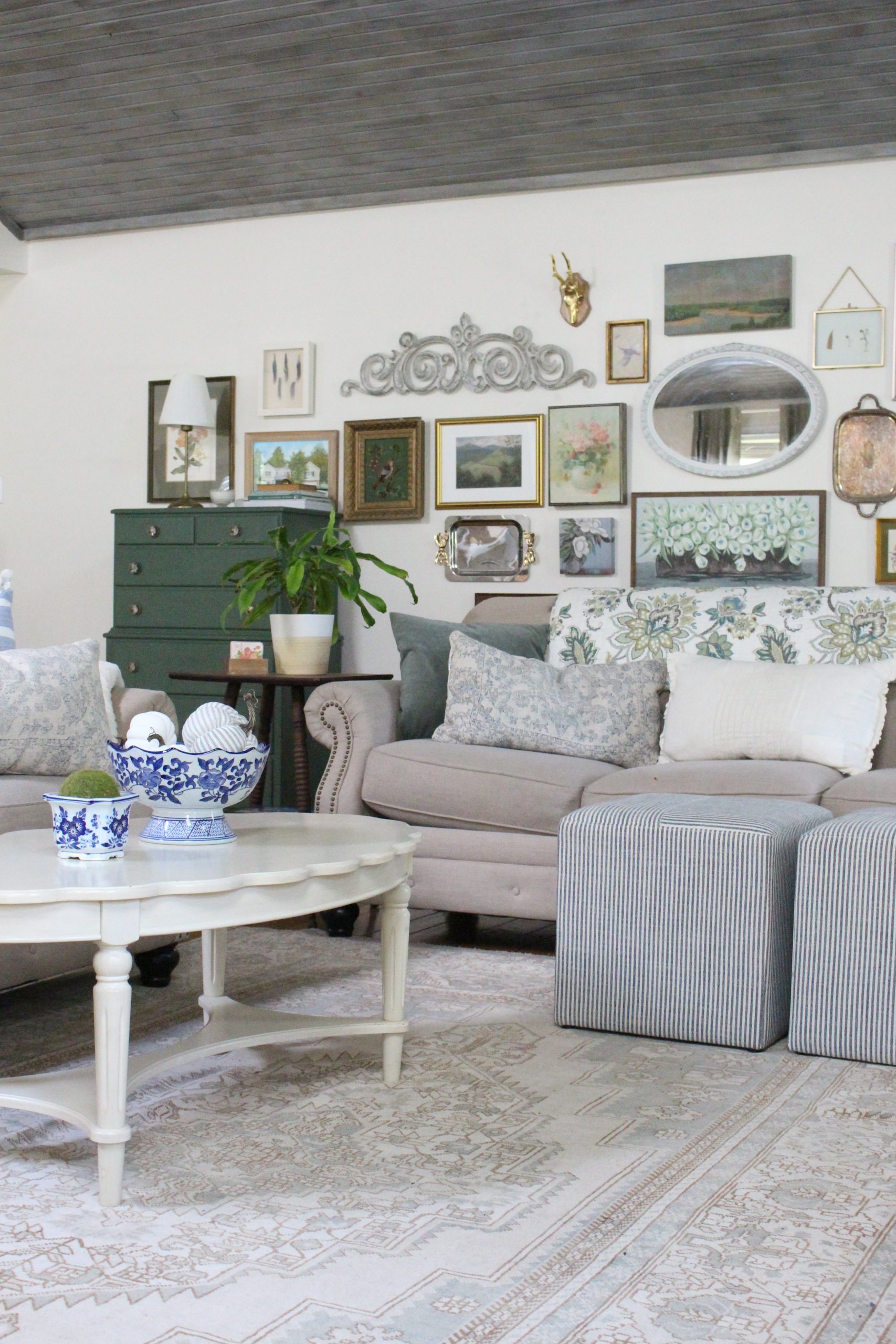 Early Fall in the Family Room with Touches of Blue and Green~ White Cottage Home & Living