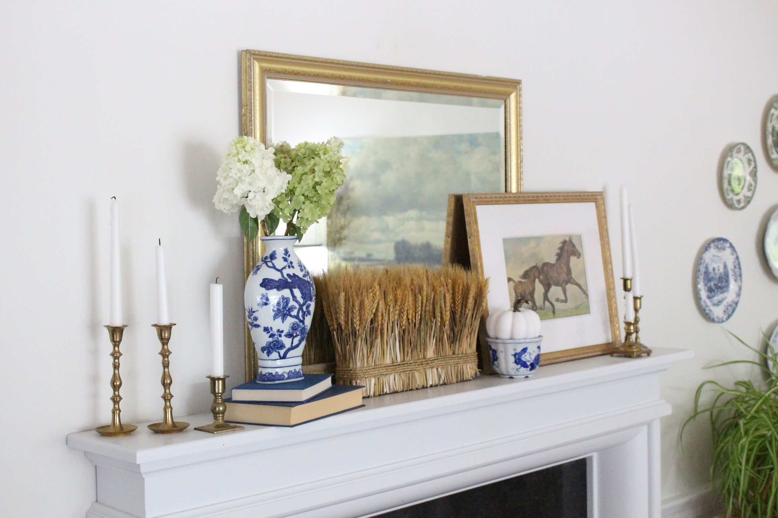 Simple Fall Mantel with Blue~ White Cottage Home & Living