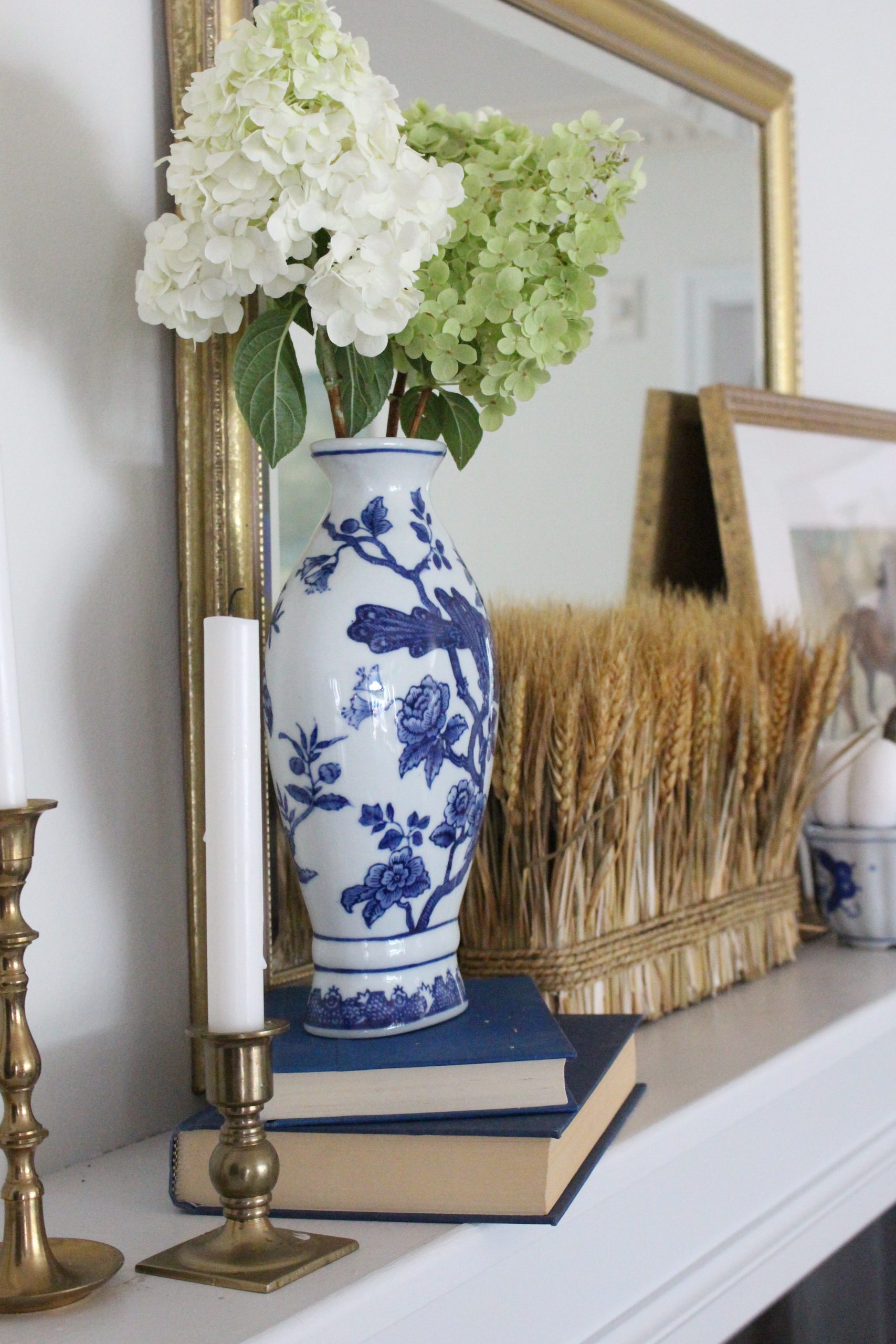 Simple Fall Mantel with Blue~ White Cottage Home & Living