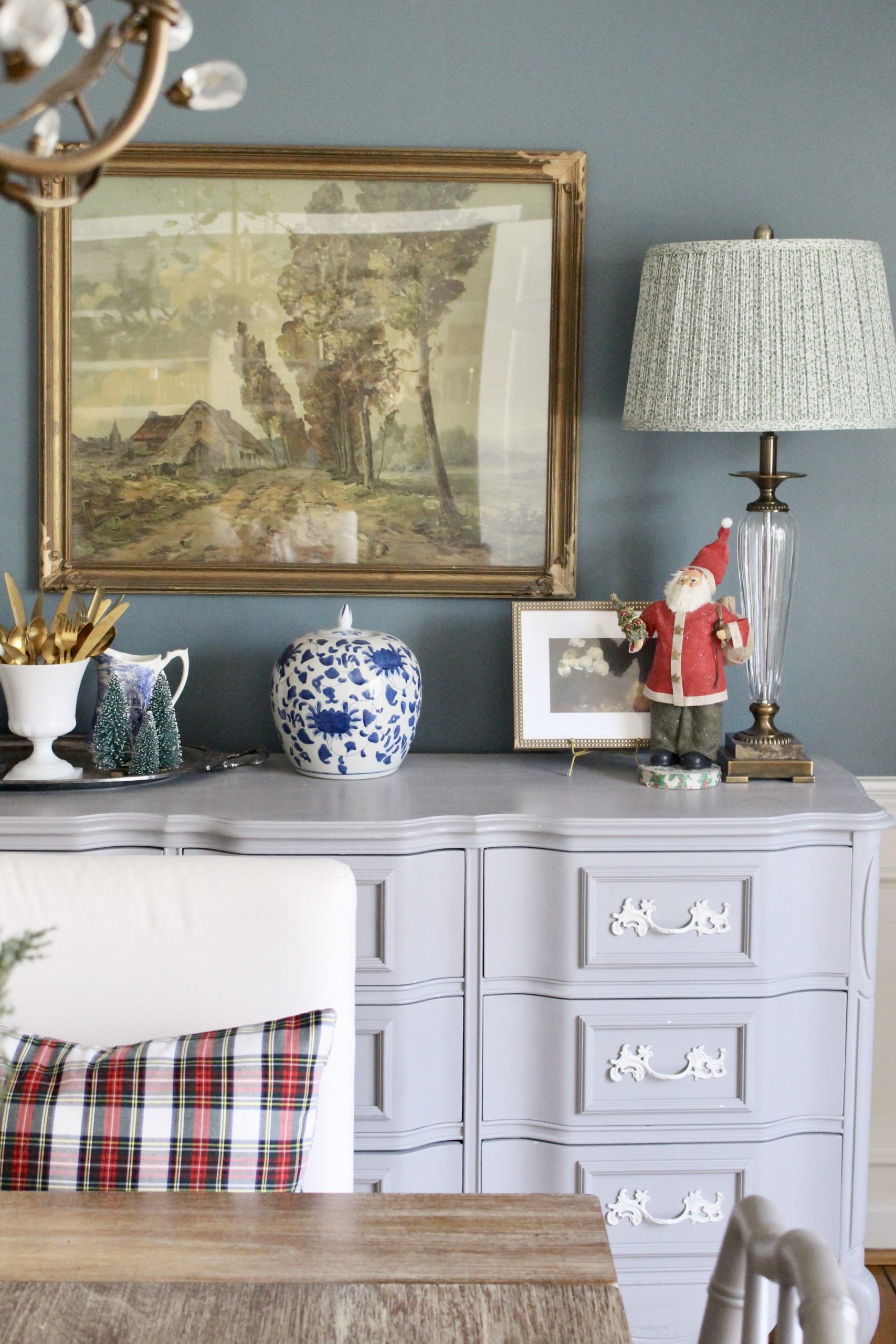 Elegant Blue Dining Room Dressed for the Holidays~ White Cottage Home & Living