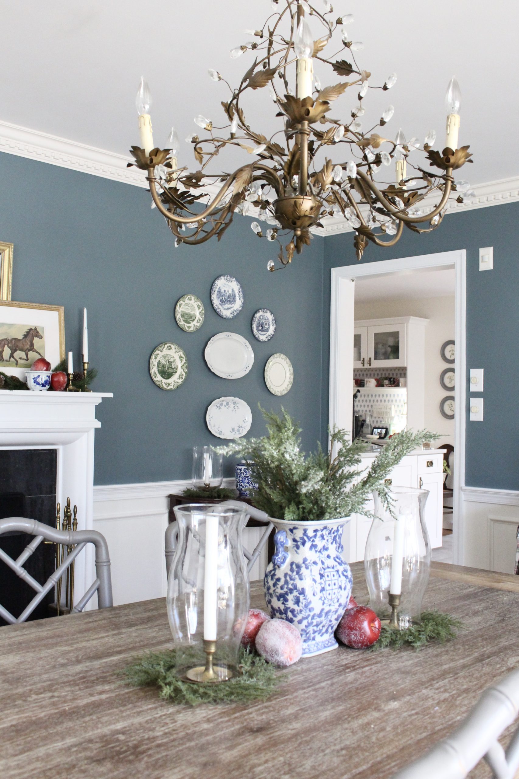 Elegant Blue Dining Room Dressed for the Holidays~ White Cottage Home & Living