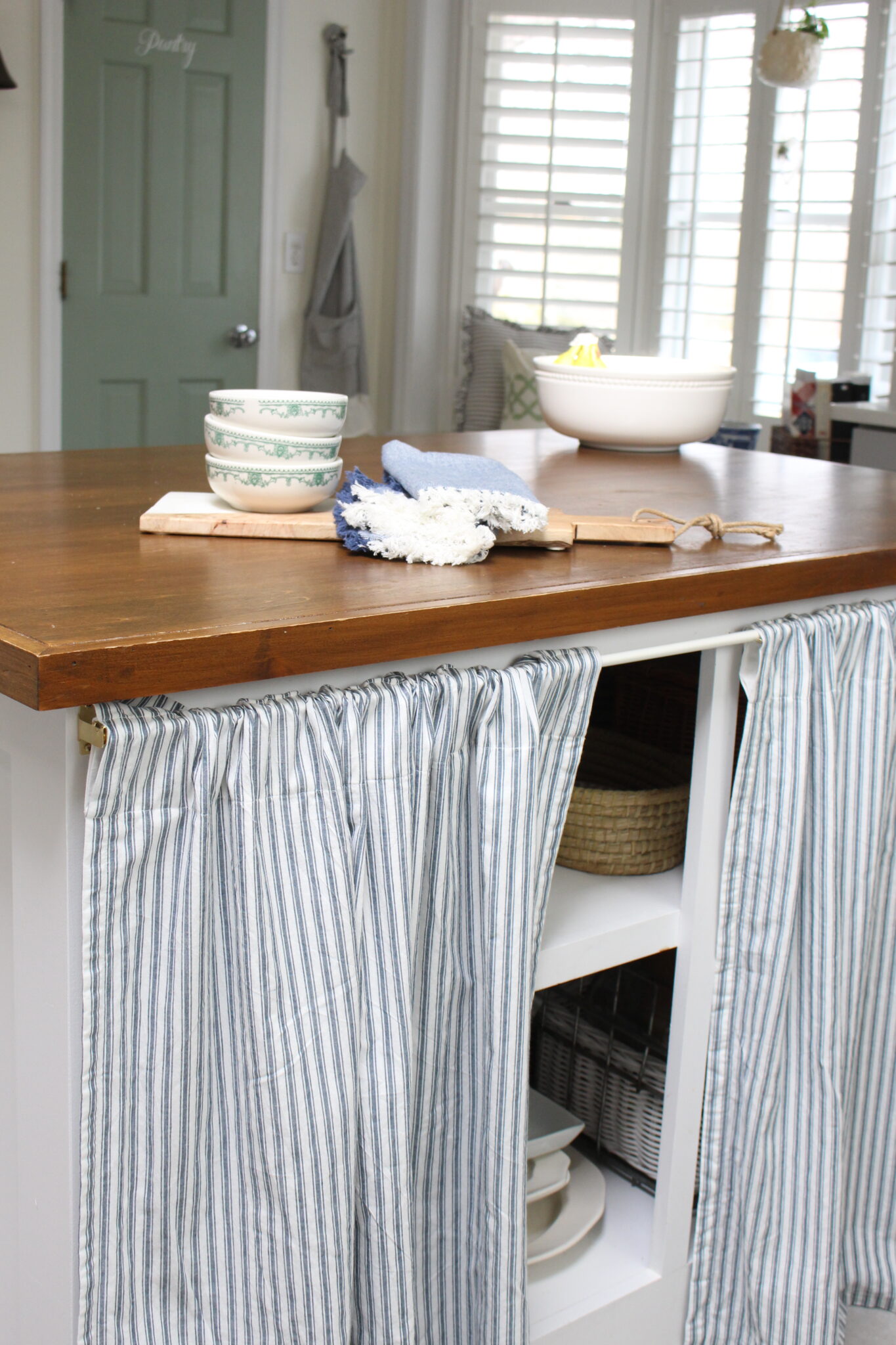Kitchen Island Curtain Update: Easy Cottage-Style Transformation