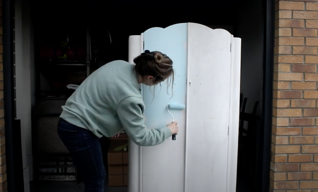 Painting the wardrobe with Valspar "Stay Awhile" furniture paint