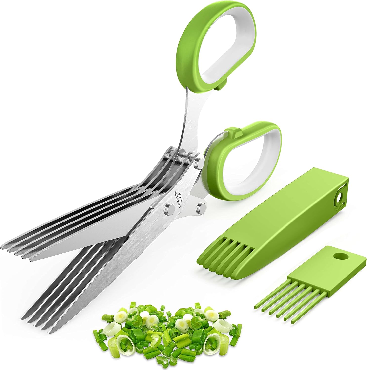 Herb Scissors, Kitchen Herb Shears Cutter with 5 Blades and Cover