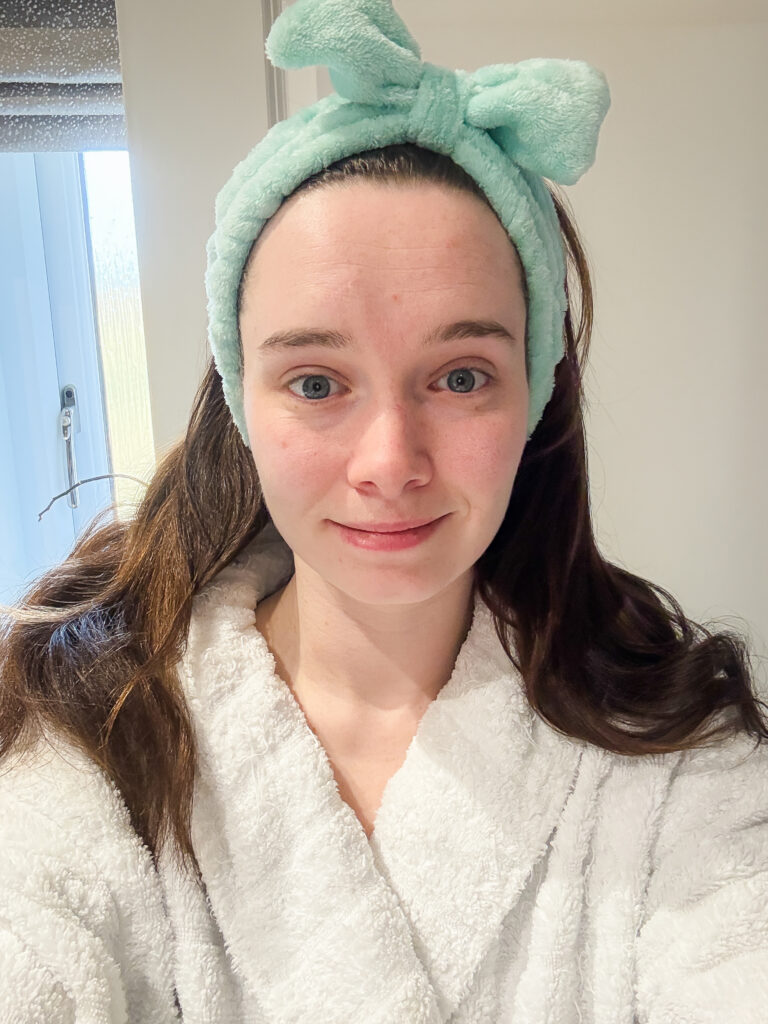 bare skin before using the Medicube PDRN Pink Collagen Gel Mask, no makeup, natural lighting