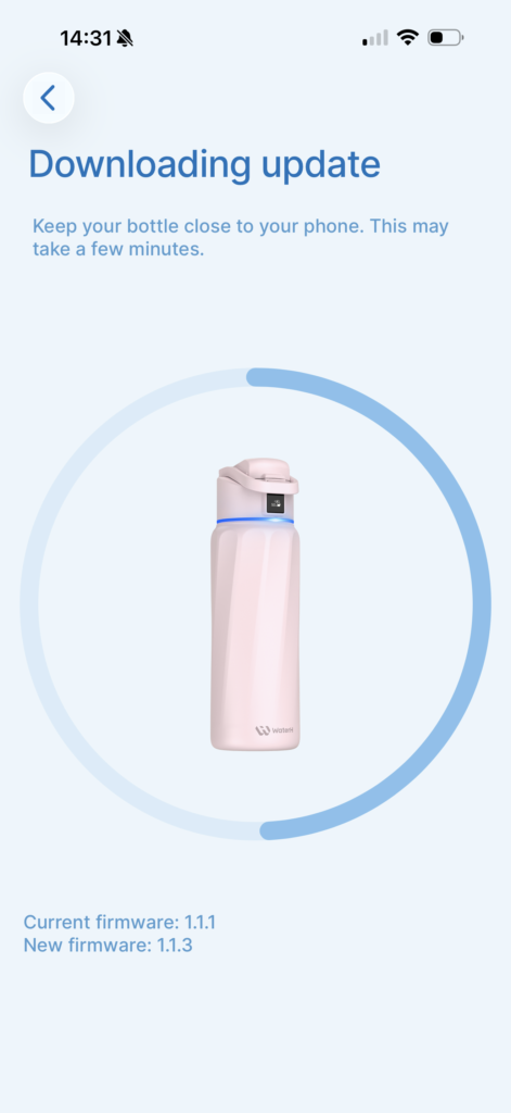 Running firmware updates on a WaterH smart bottle